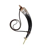 Lord of Battles Gun Powder Horn with Leather Strap Civil War Horn Reenactment Horn Hand Carved Black Powder Battle Horn for Medieval Events, Mountain Man Accessory