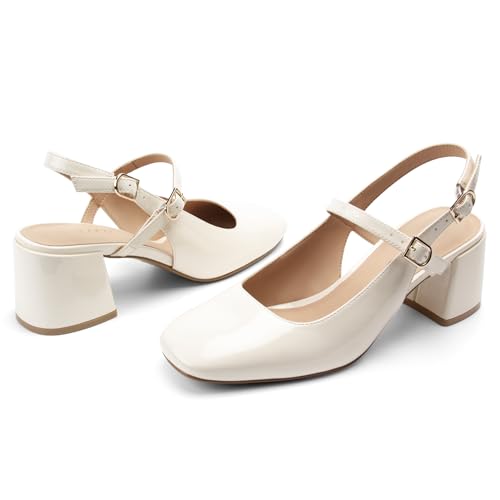 Image of AprCoco Womens Mary Jane Chunky Low Block Heels Pumps Square Toe Buckle Strap Wedding Party Dress Shoes