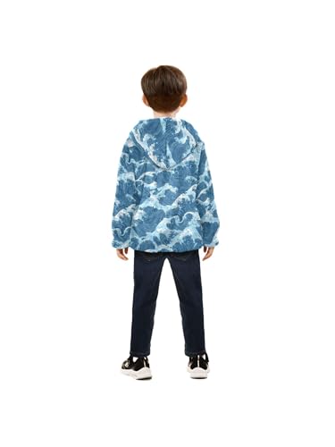 Blue Sea Waves Girls Fleece Jacket Girls Fall Jacket Boys Coats Zip Up Hoodie Children Sherpa Warm Outerwear 2-10T4