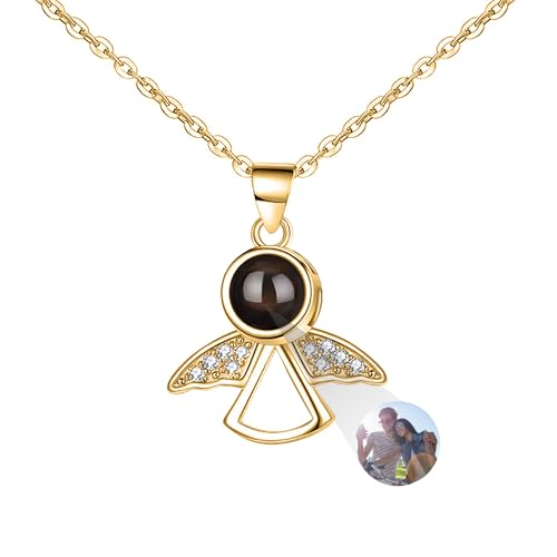 Collier photo personnalisé pendentif projection aile d'ange femme