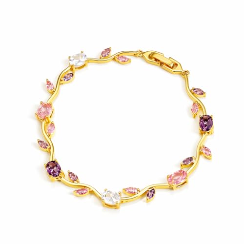 Image of Trendy Tulip Bracelet for Women | Gold Plated Pink Crystal Floral Bracelet | Elegant Minimalist Jewelry | Adjustable Chain Bracelet Gift for Girls Women | Stylish Party Daily Wear Accessory