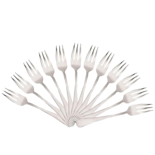 YIJIA | 12 Tenedor de Postre,Acero Inoxidable 15 x 1.35 cm - Acabado brillante,Colección Minimal | Aptos para lavavajillas