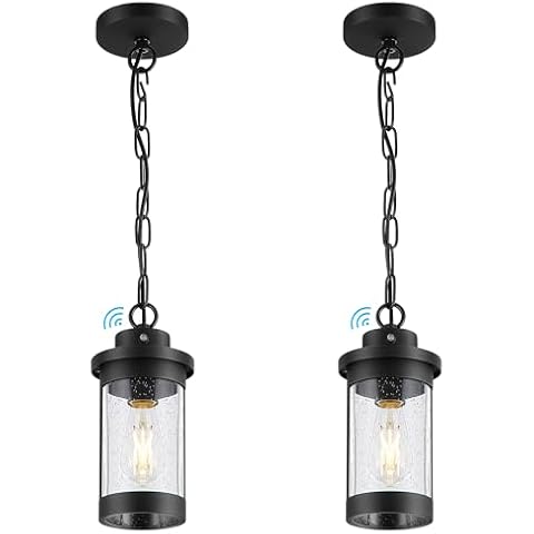 Ken & Ricky 2 Pack Dusk to Dawn Outdoor Pendant Light, Exterior Hanging Lantern with Seeded Glass,Adjustable Chain, KR3337-W-2PK Cover
