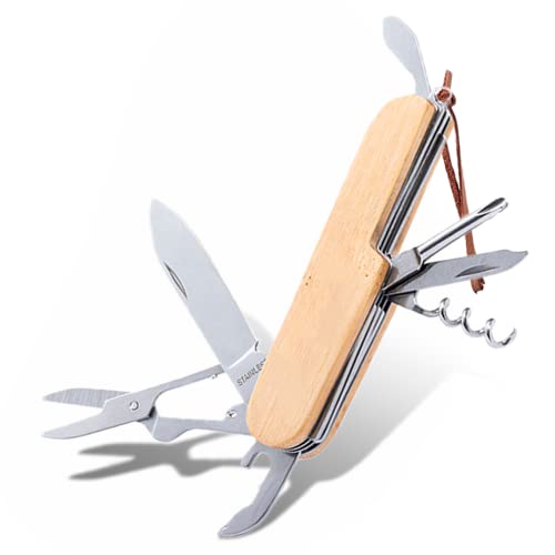 Navaja Multiusos 7 en 1, Navaja Suiza con Cuchillo Supervivencia, Herramienta Multiusos de Madera y Acero Inoxidable para Camping, Hogar, Reparación o Acampada Cover