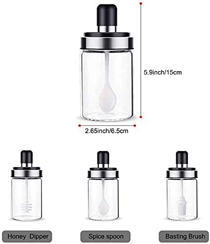Exotic Mall Borosilicate Glass Set: Oil Jar With Brush, Honey Jar, Spoon Jar - Multipurpose Kitchen Container for Storage, 250Ml (Spoon + Honey + Brush, 1, Blush) 1
