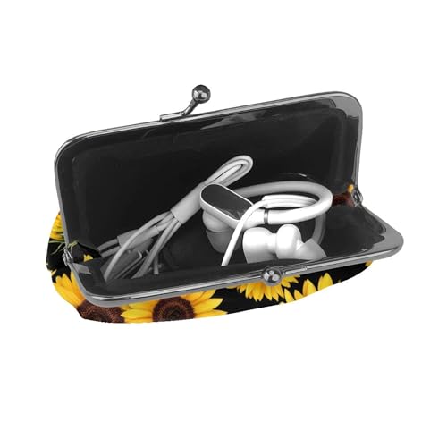 Coin Purse Vintage Pouch Buckle Clutch Bag floral black yellow flowers sunflower (1) Kiss-lock Change Purse Clasp Closure Wallets For Women4
