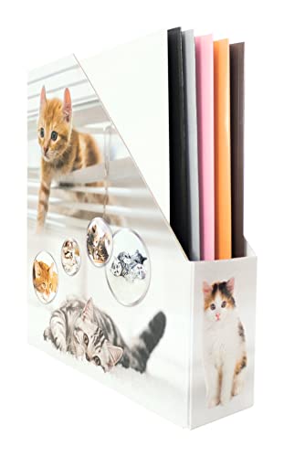 Image of HERMA 19717 Magazine File A4 with Cats Motif, 7.5 cm Wide, Foldable, Sturdy Cardboard, Slim Magazine Holder for Girls and Boys, Standing File for Storing Documents, Documents, Folders