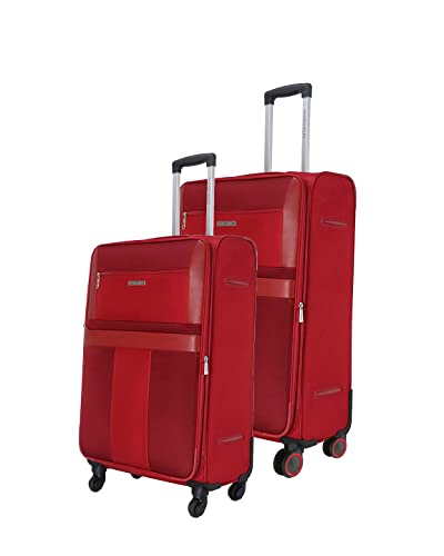 Image of Nasher Miles Toledo Expander Soft-Sided Polyester Luggage Set of 2 Red Trolley Bags (55 & 65)