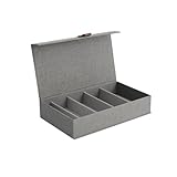 hausleben Aufbewahrungsbox für Brillen mit 5 Fächern - Hochwertige Aufbewahrungsbox aus Leinen mit Deckel - Verstärkt mit Holz - für Damen & Herren - Grau - 30x17x6 cm