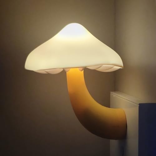 APAKI LED Mushroom Night Light Plug in Lamp Light Sensor Night Lights Plug into Wall Dusk to Dawn Sensor Night Light for Adults Kids Room Bedroom Bathroom Hallway Kitchen (1 Warm White)