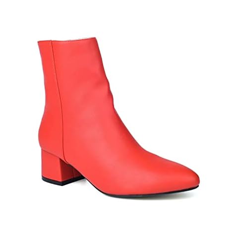 ComeShun Low Block Heels Ankle Boots Back Zip Comfort Chunky Heel Booties Red Size 6 Cover