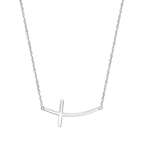 10k White Gold Horizontal Curved Cross Necklace2