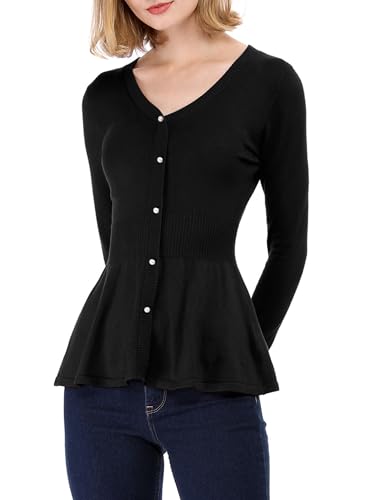 Allegra K Women's Peplum Sweater Ribbed V Neck...