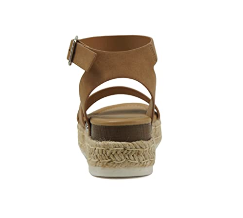 Image of Soda BRYCE-2 Kids /Children /Girls Open Toe Two Bands Espadrille Jute Platform Wedge Casual Fashion Flatform Sandals with Buckle Ankle Strap