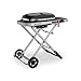 Weber Traveler Portable Gas Grill/Foldable Design with Wheels, Automatic Lid Lock and Built-In Lid Thermometer, Single Burner, 63 x 34 cm Cooking Area, 111 cm Width, Black (9010074)