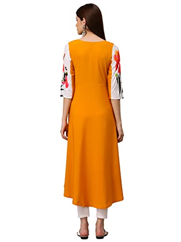 Image of Women's Crepe A-Line Printed Kurti(ALC9121YLW1 Yellow X-Small)