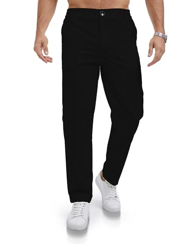 JESDM Herren Hose Chion Stretch Sommer Anzughose Herren Einfarbig Baumwolle Passform Hosen Schwarz L
