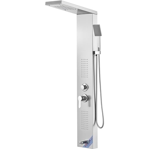 VEVOR Shower Panel System, 5 Shower Modes, LED Shower Panel Tower, Rainfall, Waterfall, 2 Body Massage Jets, Tub Spout, Handheld Shower Head with 59" Hose, Stainless Steel Wall-Mounted Shower Set by VEVOR - Used condition - US$105.20
