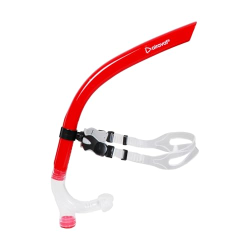 Image of AIRAVAT Front Snorkel Tuna, Dive Mask Easy-Breath Free Diving Snorkel for Snorkeling Scuba Diving Freediving Swimming, with Top Dry Valve (Red)
