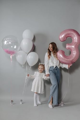 Image of Number Balloons Pearl Pink 3 Balloon 40 inch for 3rd Birthday Decorations | Saturated Color, Large 40 in, With Straw & Hanging Hole, For Back-to-School Season, Wedding, Christmas, New Year, Anniversary