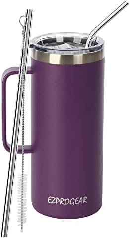 Ezprogear 700 ml Stainless Steel Coffee Mug Blue Sapphire Tumbler Double Wall with Handle and Lid (24 oz, Sapphire)