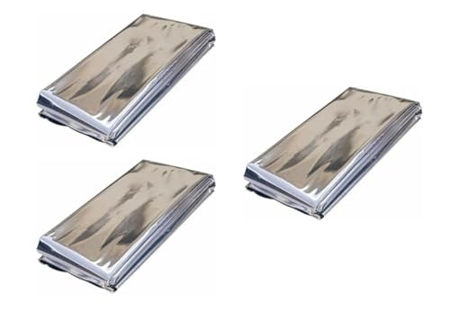 Kit 3 Mantas Térmicas Aluminizada Prateada, 2,10m x 1,40m, 3 Unidades, Proteção até 6°C, Cobertor de Sobrevivência, Isolante Térmico para Camping, Trilha, Primeiros Socorros e Frio Extremo