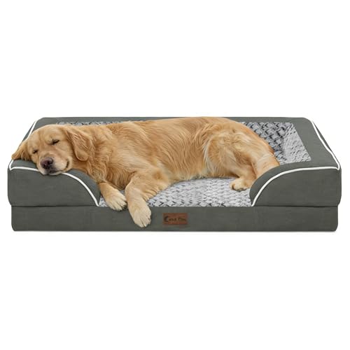 Casa Paw Orthopedic Dog Beds for Extra Large Sized Dogs 42x30 Inch, XL Waterproof Egg Crate Foam Dog Sofa Bed with Washable Cover Pet Couch Bed with Removable Bolsters & Non-Slip Bottom, Dark Grey by Casa Paw - Used condition - US$35.23
