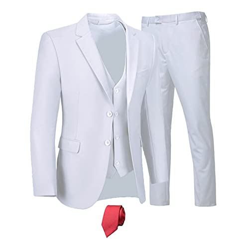Image of Furuyal Men's Suits 3 Piece Slim Fit Suit Set,Two Button Wedding Business Tuxedo Solid Blazer Jacket Vest Pants with Tie