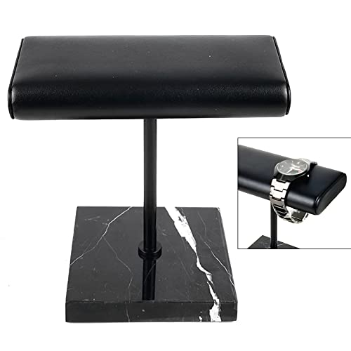 Support de montre avec socle en marbre, en cuir synthétique, présentoir de montre en T pour organisateur de bijoux, montre, bracelet, collier, noir – vue 3