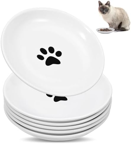 MumdoYAL 6 Piezas Blanco Cuencos para Gatos, Comedero Gato Ceramica, para Gatos Y Animales Pequeños