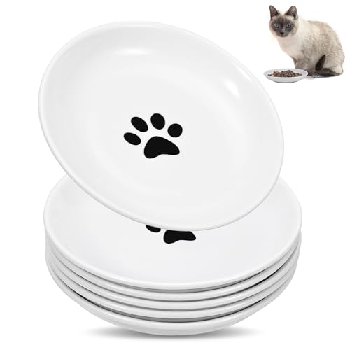 MumdoYAL 6 Stück Weiss Katzennapf Flach, Futternapf Katze Keramik, Katzen Napfset, Cat Bowl, Katzennapf Keramik, Für Katzen Und Kleintiere
