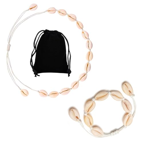 Aatpuss Muschelkette, Muschelkette Damen, Muschelgeflochtenes Armband, Natürliche Kauri Muschel Fußkettchen, Armbänder Set Halskette Für Mädchen Dame