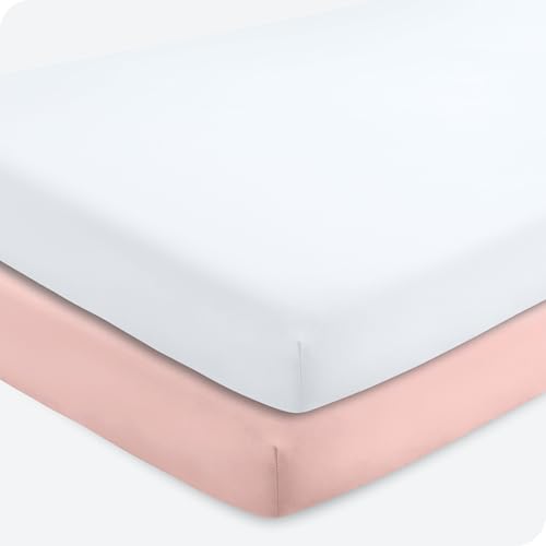 Image of Bare Home 2-Pack Fitted Crib Sheets - Premium 1800 Ultra-Soft Microfiber - Breathable - Baby Sheet - for Boys & Girls - Fits Standard Crib and Toddler Mattresses (Pink Slipper/White)