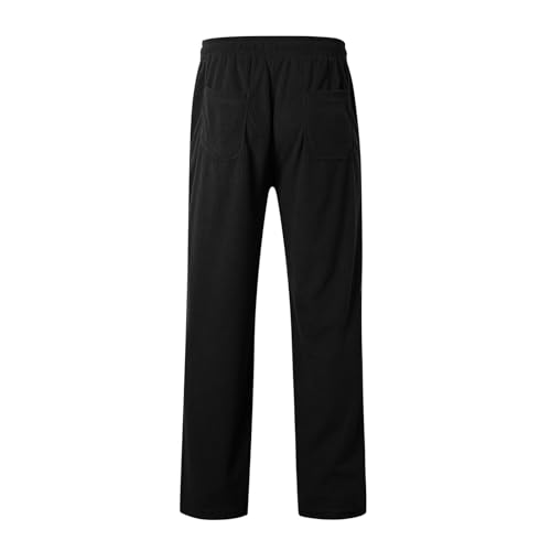 Wide Leg Sweatpants Men Solid Color Drawstring Straight Leg Corduroy Casual Minimalist Trousers with Pocket3