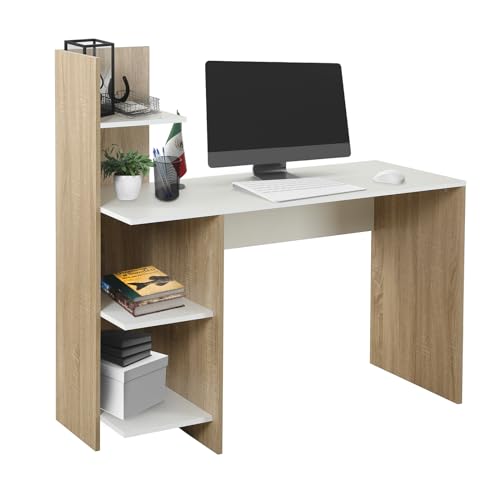 Consejos para Comprar Muebles de Oficina Usados Cdmx - los más vendidos. 48 TOPLIVING Escritorio Diseño Nórdico Ideal para Home Office con Columna Librero Lateral, Escritorio de MDF Resistente y Duradero con Espacios de Almacenamiento