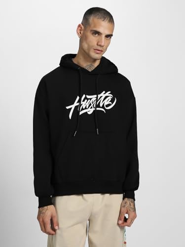 Image of Veirdo Cotton Fleece Oversized Fit Black, Grey, Green, Blue & Orange Cool & Aesthetic Hustle Monster Graphic Printed Full Sleeve Hoodie for Men