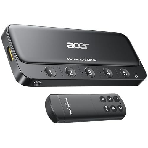 acer HDMI Switch 5 in 1 Out [4K@60Hz, HDMI 2.0, HDCP 2.3, HDR] Switcher with Remote, Supports DTS,...