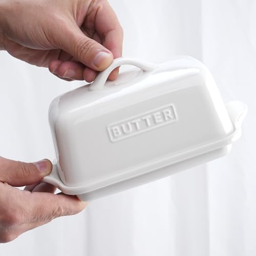 Large Butter Dish for Standard UK Butter-Whether a Whole 500g Block or Two 250g Blocks, Porcelain Butter Storage for Countertop, Ceramic Butter Container, (White Butter Dish) - Image 6