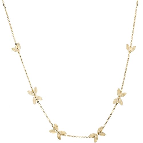 Collier Deny en Or Jaune 14K pour Femmes avec Pendentif Feuille 38 cm