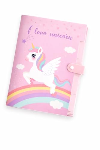 Image of Kids A4 File Folder with Button Lock | Cartoon Theme 6-Pocket Expandable Organizer for Certificates & Test Papers | Pink (Pack of 1)