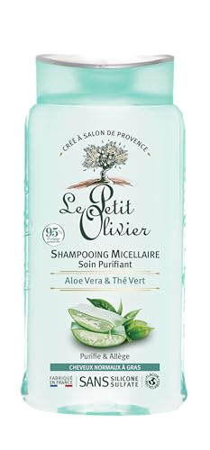 LE PETIT OLIVIER - Shampooing Micellaire Soin Purifiant - Aloe Vera & Thé Vert - Purifie & Allège - Cheveux Normaux à Gras - Sans Silicone & Sans Sulfate -...