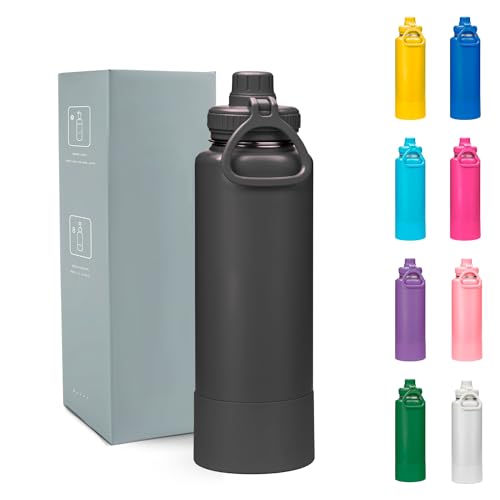 Garrafa Térmica 800ml - Duplamente Isolada a Vácuo, Aço Inox 304, Base Emborrachada Anti Derrapante, Bebidas Geladas por 24 Horas e Quentes por 12 Horas, (Preto)