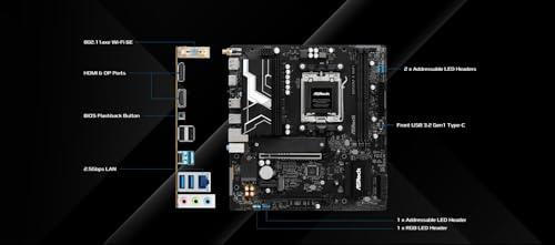 Image of ASRock B850M-X WiFi R2.0 AM5 Micro-ATX Motherboard: Supports AMD Ryzen 9000 /8000 /7000 CPUs, DDR5 8200+ (OC), PCIe 5.0, Wi-Fi 6E, 2.5G LAN, USB-C, BIOS Flashback
