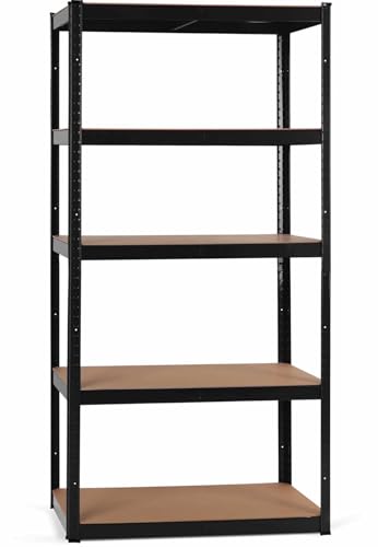 Stagecaptain Heavyrack HR-175 BK Étagère Rangement - Charge Lourde à 5 étages de 175 kg - 875 kg Max - Meuble de Garage Atelier en Acier et Bois MDF - Noir