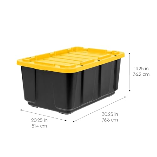 Image of IRIS USA 8-Pack 27 Gallon Storage Bins with Lids |Made in USA| Heavy Duty Plastic Tote Containers for Truckbed Tool Box Organization, Large - Black /Yellow