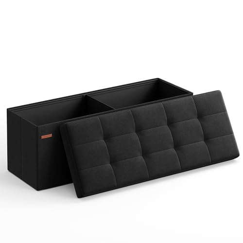 SONGMICS Banc de Rangement, Pouf Pliable, 38 x 110 x 38 cm, Bout de Lit, Repose-Pieds, Coffre de Rangement, Charge jusqu'à 300 kg, pour Salon, Chambre,...