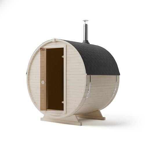 Fasssauna Garten Outdoor Sauna aus Fichtenholz – Verschiedene Größen (3–4 Personen) – Wahlweise mit Holzofen ETNA