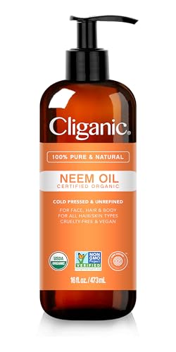 Cliganic Organic Neem Oil for Face, Skin & Plants (16oz), 100% Pure | Natural Cold Pressed Non-GMO