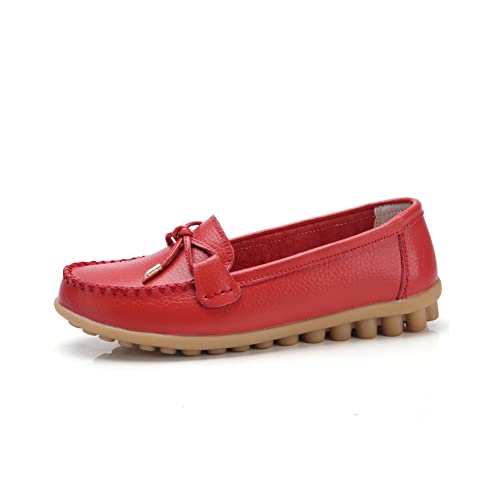 Image of Momuk Women's Penny Loafers Leather Driving Moccasins Slip On Boat Shoes Fashion Comfort Flats