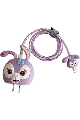 Image of Meyaar Silicone Protective Case for Apple 20W & 18W iPhone USB-C Power Adapter Charger and for USB Lightning Cable, 3D Cartoon Case for iPhone Charger 18W /20W Only (Rabbit (Purple))